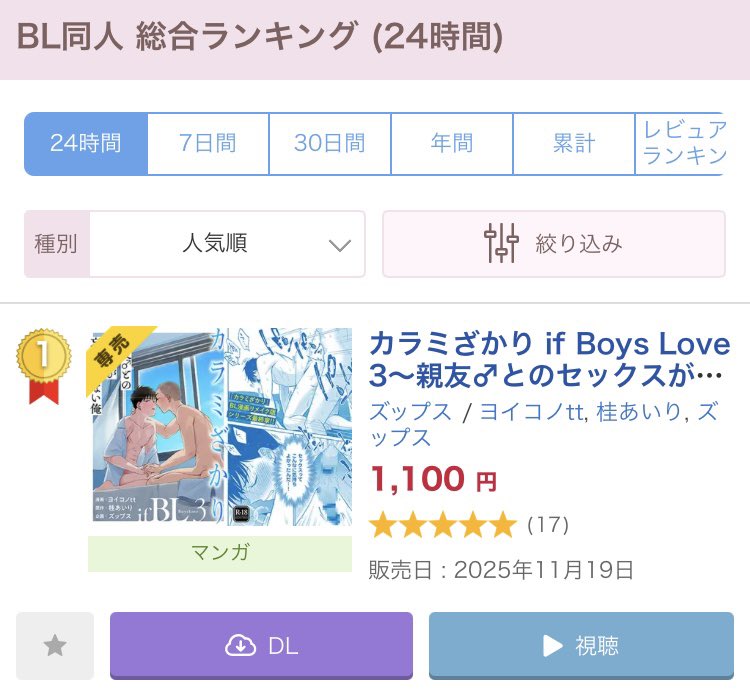 ✨㊗御礼㊗✨
／
『カラミざかり if Boys Love3～親友♂とのセックスが忘れられない俺～』
漫画：<a href="/tt_osc/">ヨイコノtt⚾️カラミざかりBL</a>原作：<a href="/airikatsura/">桂あいり@『グラぱらっ！』10巻発売中</a>

DLサイトがるまに様
BL同人総合ランキング(24時間)
✨🥇　1位　🥇✨にランクイン❣️
＼

たくさんのご愛読をありがとうございます😭

🔞▶︎dlsharing.com/bl-touch/work/…