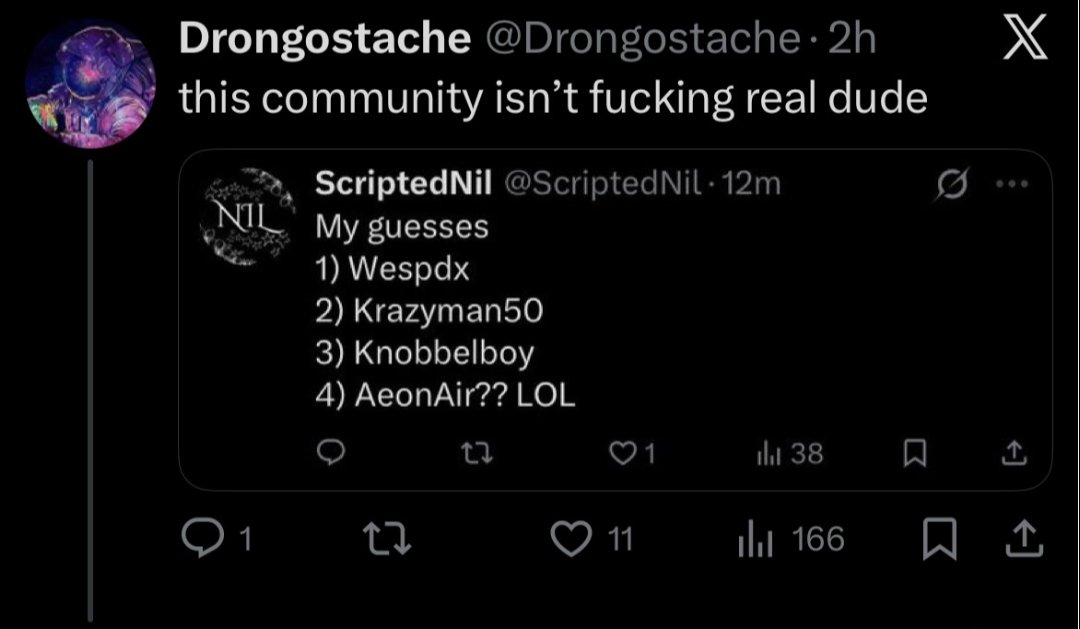 ScriptedNil's tweet image. Kinda weird to quote tweet someone you blocked. Kindly, hop off my dick twin, that&apos;s weird as shit lol.