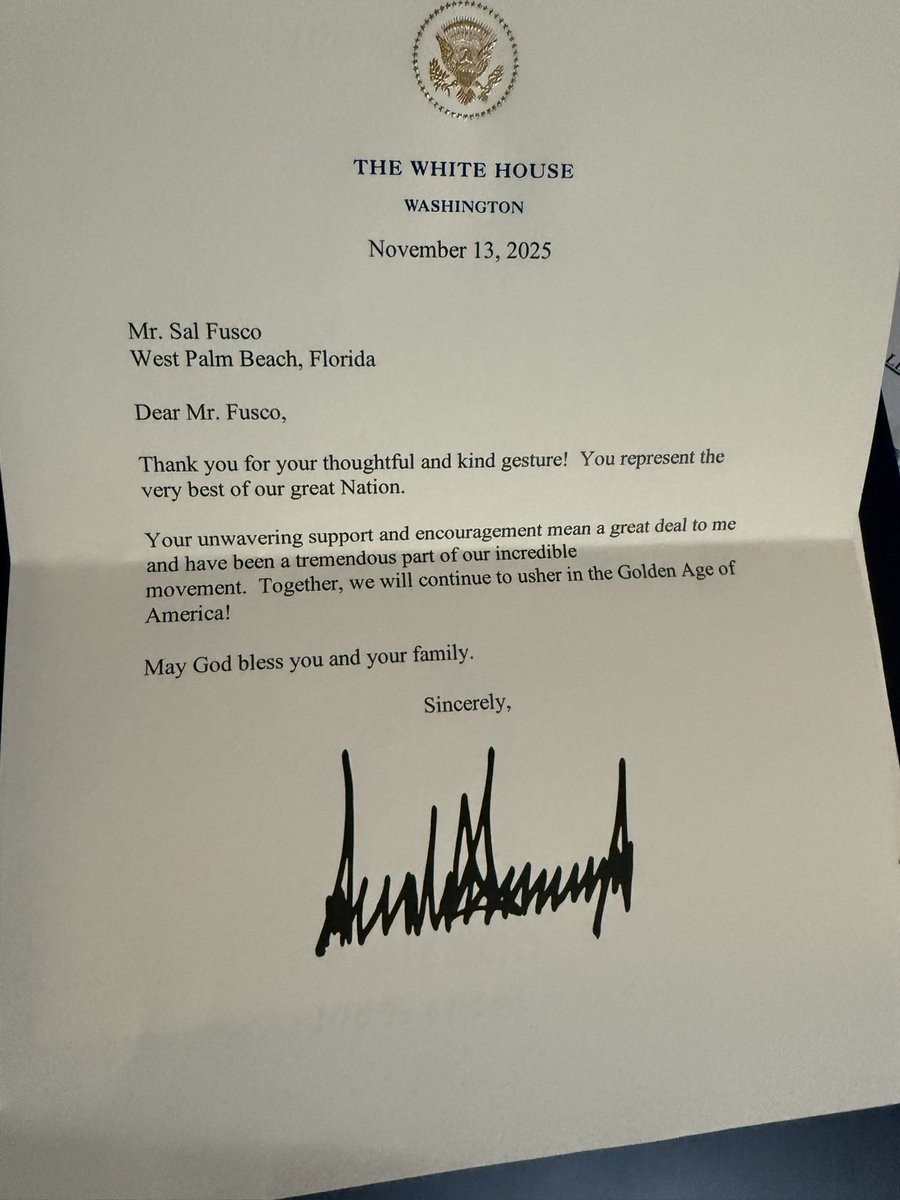 SalFuscoActor's tweet photo. @POTUS thank you for the kind letter ! @WhiteHouse https://t.co/9qqQN4KLAc
