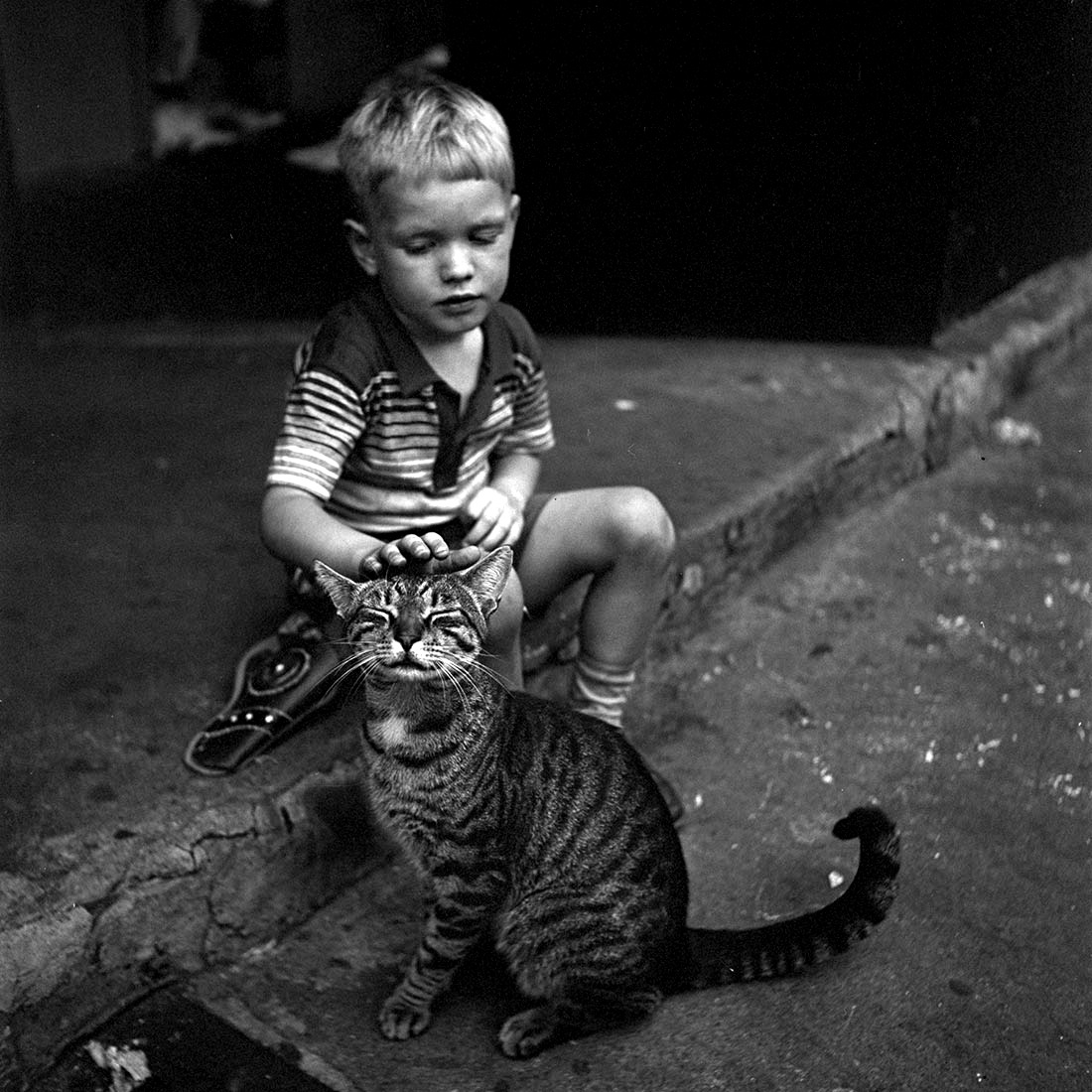 Vivian Maier, Boy and Cat, New York City, 1954