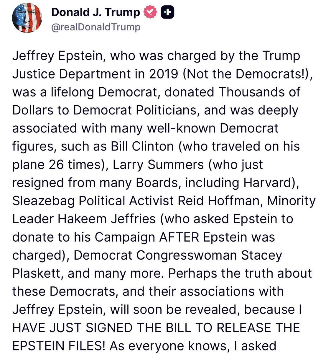 LauraLoomer's tweet image. President Trump’s statement after signing the Epstein Files bill this evening.

Now Marjorie Traitor Greene &amp;amp; Thomas Massie really look stupid for insinuating President Trump is a pedophile or pedo protector.

Shame on both of them. 

Trump has a special way of exposing people.