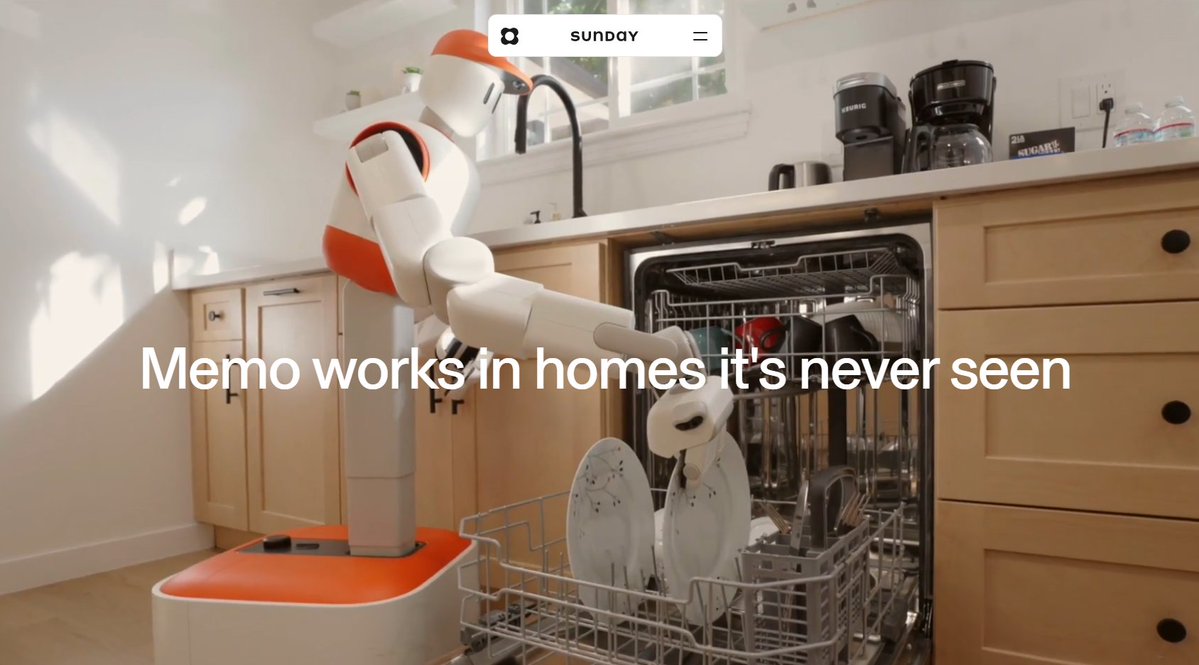 OFweekTech's tweet image. Mountain View startup @sundayrobotics has officially exited stealth to solve this with Memo, a humanoid robot that eschews traditional teleoperation for proprietary Skill Capture Gloves.  

linkedin.com/pulse/sunday-u…  

#Robotics #EmbodiedAI