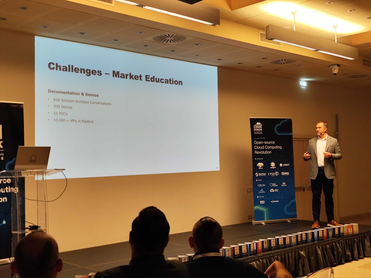 CloudStack's tweet image. COO at @ussignalcom, John White, has just started his Keynote session! In this session, John will reflect on the first year of building and scaling OpenCloud with #CloudStack, the factors that made the difference, and the lessons learned along the way.