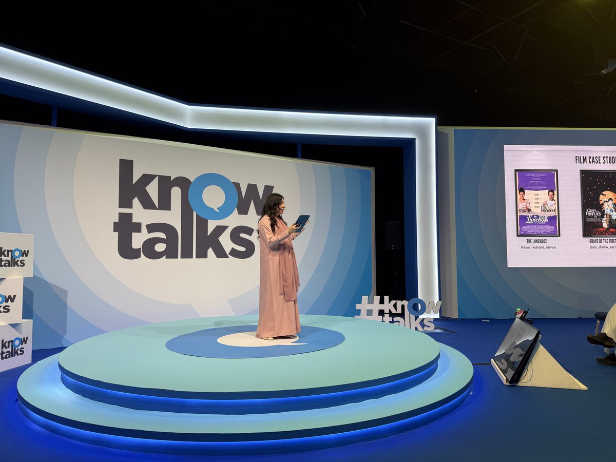 knowledge4All1's tweet image. “When we don’t tell our own stories, others will.”
 In her #Knowtalks keynote, @MaithaAlawadi broke down the pillars of authentic storytelling, who gets seen, how power is portrayed, the values that shape emotion, and how land becomes identity.
 #KnowledgeSummit2025