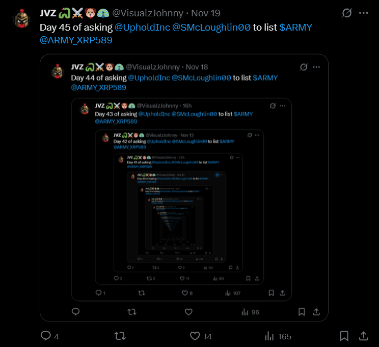 Day 46 of asking <a href="/UpholdInc/">Uphold</a> <a href="/SMcLoughlin00/">Simon McLoughlin</a> to list $ARMY <a href="/ARMY/">zy</a>