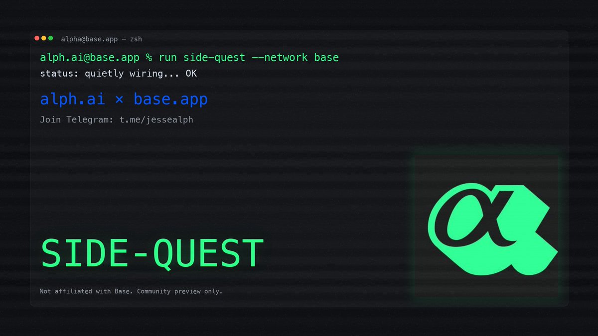 alphai_snipe's tweet image. IMPORTANT NOTE:
while @jessepollak launches $jesse on @base
we’re quietly wiring up a little side-quest on our platform. 👀

Trading, predictions, maybe a few degen surprises.

Not impersonating Jesse – just impersonating volume