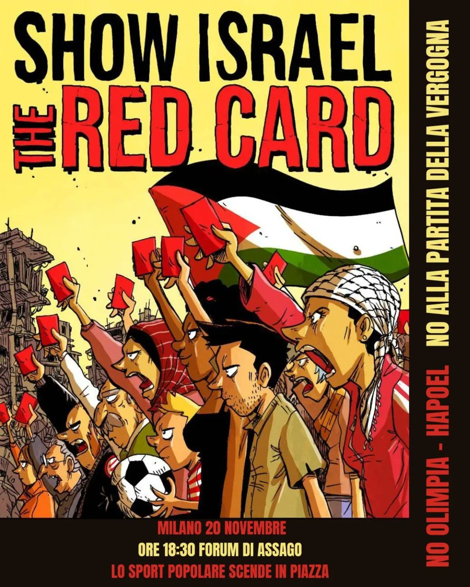 CONTRO LA PARTITA DELLA VERGOGNA  

Oggi alle 18,30 mobilitazione al Forum di Assago per rompere il velo di ipocrita silenzio sulla mattanza di Gaza e l'occupazione dei della Palestina  

#FreePalestine 
#StopBombingGaza 
#CeasefireNow 
#StopGenocide

milanoinmovimento.com/internazionale…