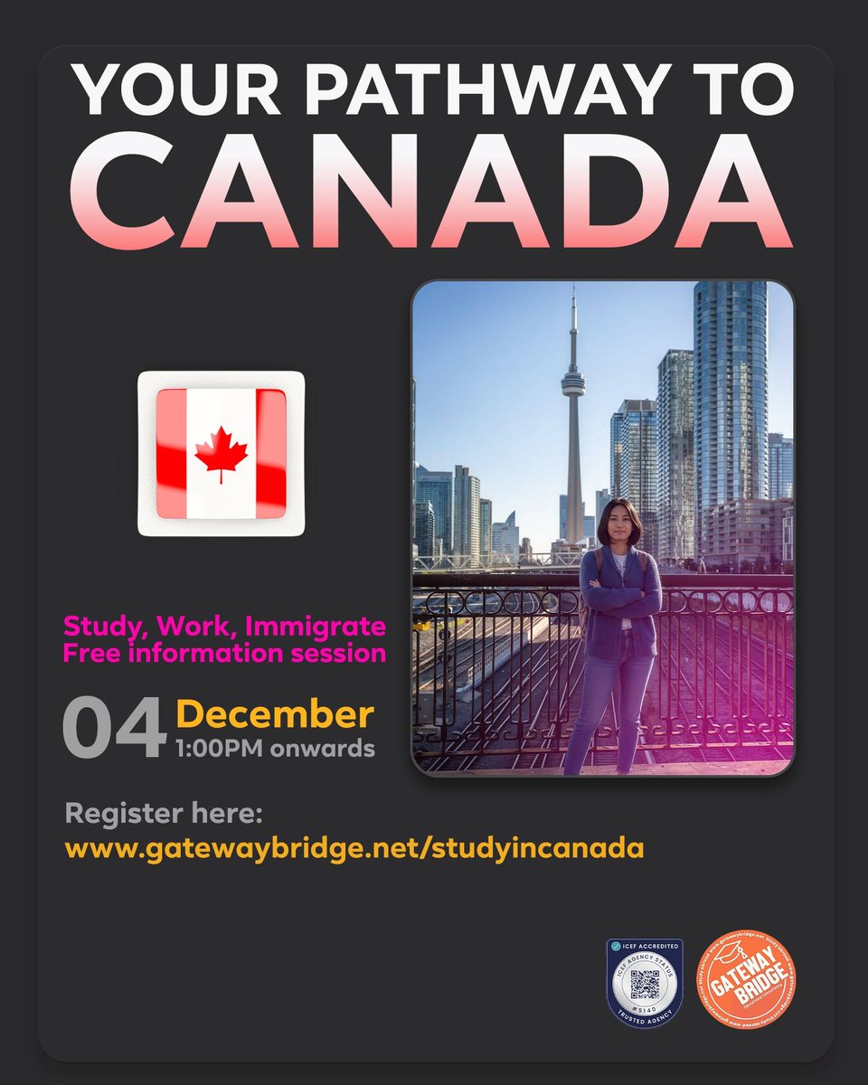 gatewaybridge's tweet image. Stop saying &quot;What if?&quot; and start saying &quot;I will.&quot;

🗓️ Date: 04 December, 1:00 PM onwards.

The time to hesitate is over. Register here: gatewaybridge.net/studyincanada

#StudentVisa #InternationalEducation