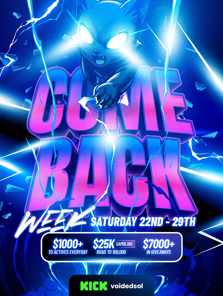 voided's tweet image. 💥COMEBACK WEEK 💥

Daily Streams are officially BACK! And I&apos;m coming back with a BOOM!

‣ $7,000 IN GIVEAWAYS (100+ winners) 
‣ $25,000 DEGEN GAMBLING 
‣ Special Guests

Saturday, 22nd - 29th. 2pm EST. Live on KICK.

Also, I&apos;m giving 5 $SOL to 5 people who comment down below!
