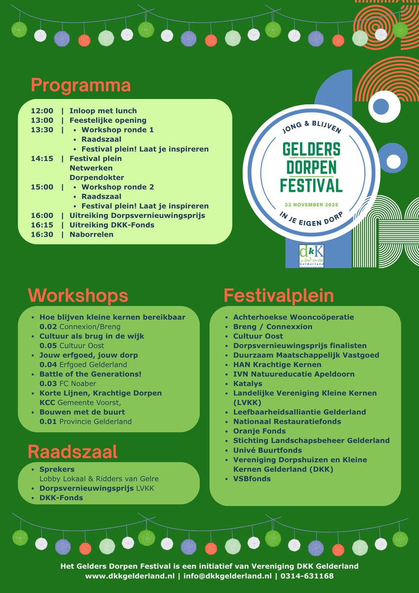 Heb jij je al aangemeld voor het Gelders Dorpen Festival?
Nog niet? Goed nieuws: het kan nog!
✨Ontmoeten, nieuwe ideeën, toffe sprekers en veel dorpen: op het Gelderse Dorpen Festival van DKK gebeurt het! 
👉 Meld je aan en mis het niet!
docs.google.com/forms/d/e/1FAI…