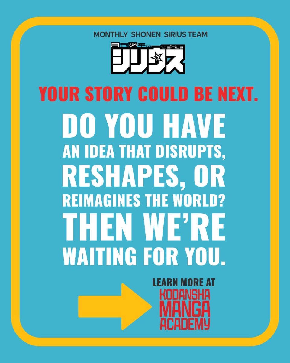KODANSHA_KMA's tweet image. If you’re a creator who loves to experiment, challenge conventions,
and reshape what manga can be —
this might just be the editorial team for you.
#KodanshaMangaAcademy #Kodansha #SIRIUS #MonthlyShonenSirius #MangaCreators #Mangaka #ShonenManga #MakeManga