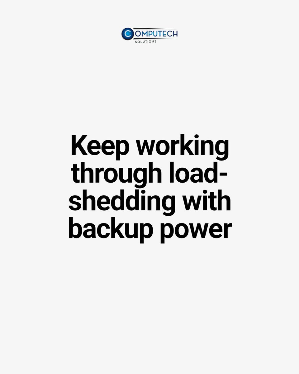 Computech_PTA's tweet image. Power outages shouldn&apos;t stop your workday. Computech Solutions offers solar and backup power systems to keep you productive during load-shedding. Chat with us at wa.me/0878221284 #LaptopRepair #ComputechSolutions #LaptopService #LaptopBattery #LaptopCharger #LaptopLCD