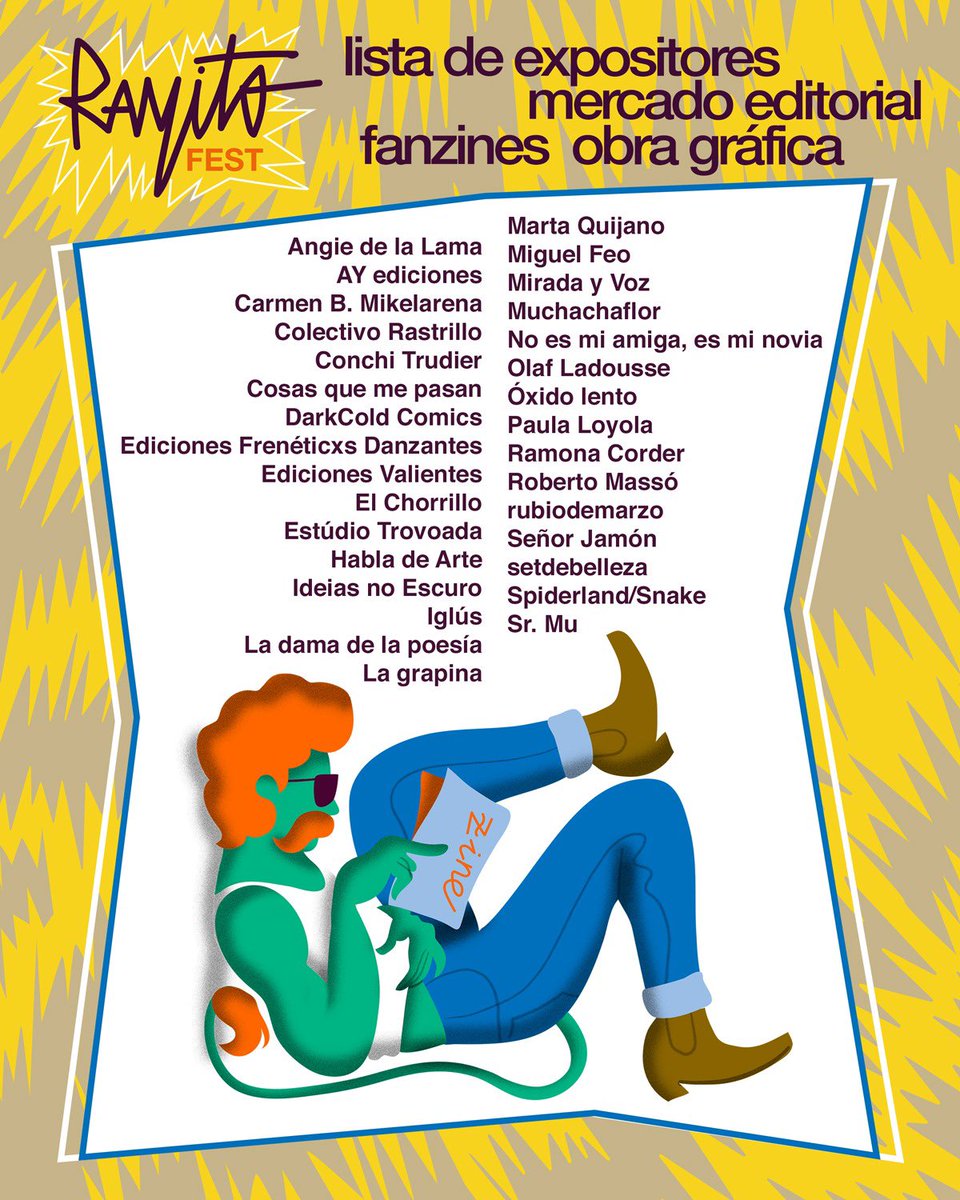 RayitoFest's tweet image. ¡Falta muy poco para Rayito Fest! 
El mercado de fanzines, cómics y obra gráfica es el pulmón de este encuentro eléctrico. Ahí van los expositores de esta edición ✨