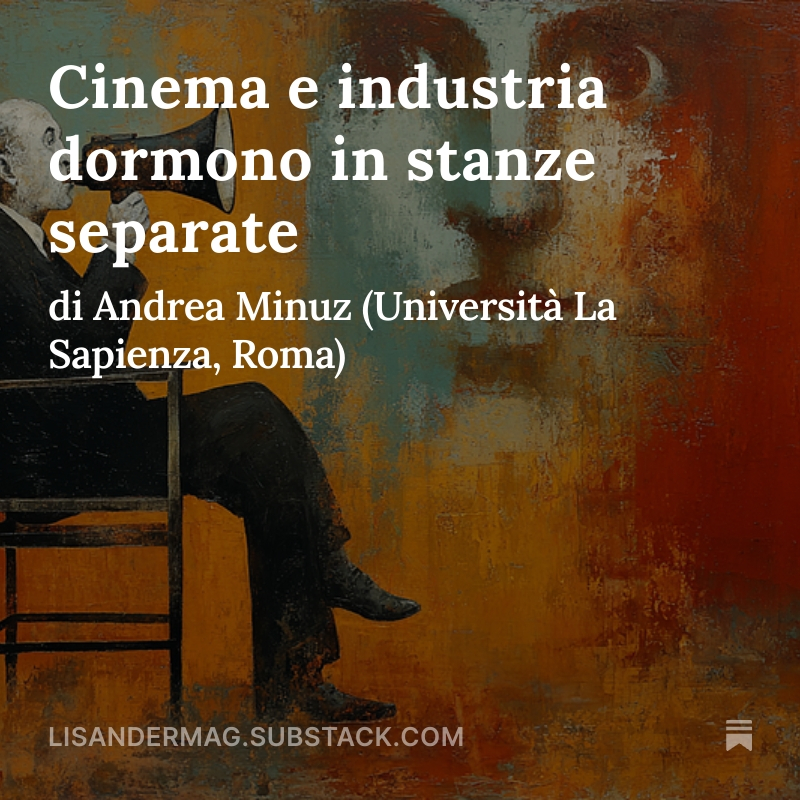 Più che di «fragilità del sistema theatrical» parlerei proprio di #ipocrisia del dibattito italiano, che afferma la centralità della sala, non più centrale da almeno mezzo secolo nei comportamenti del pubblico. 

Il contributo di Andrea Minuz sul #cinema lisandermag.substack.com/p/cinema-e-ind…