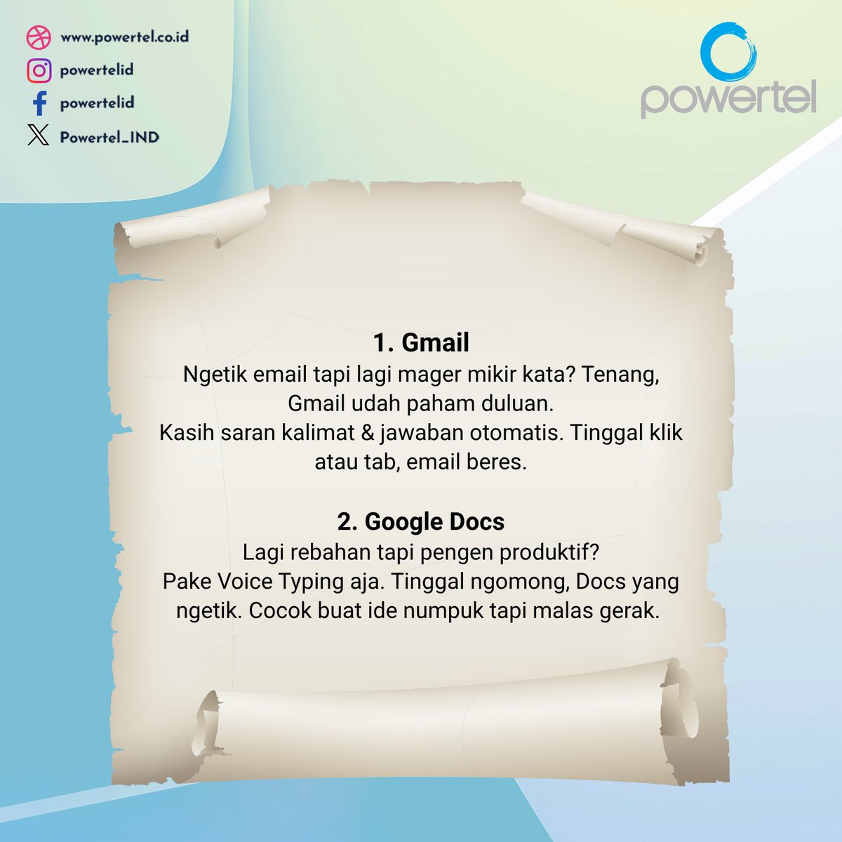 Powertel_IND's tweet image. 7 Fitur Google Workspace untuk Kerja Lebih Efisien

#googleworkspace #tipskerja #kerjacepat #kerjaefektif #trikgoogle #googletips #worksmart #kantorcanggih #digitaltools #kerjapintar #tutorialgoogle #powertelid