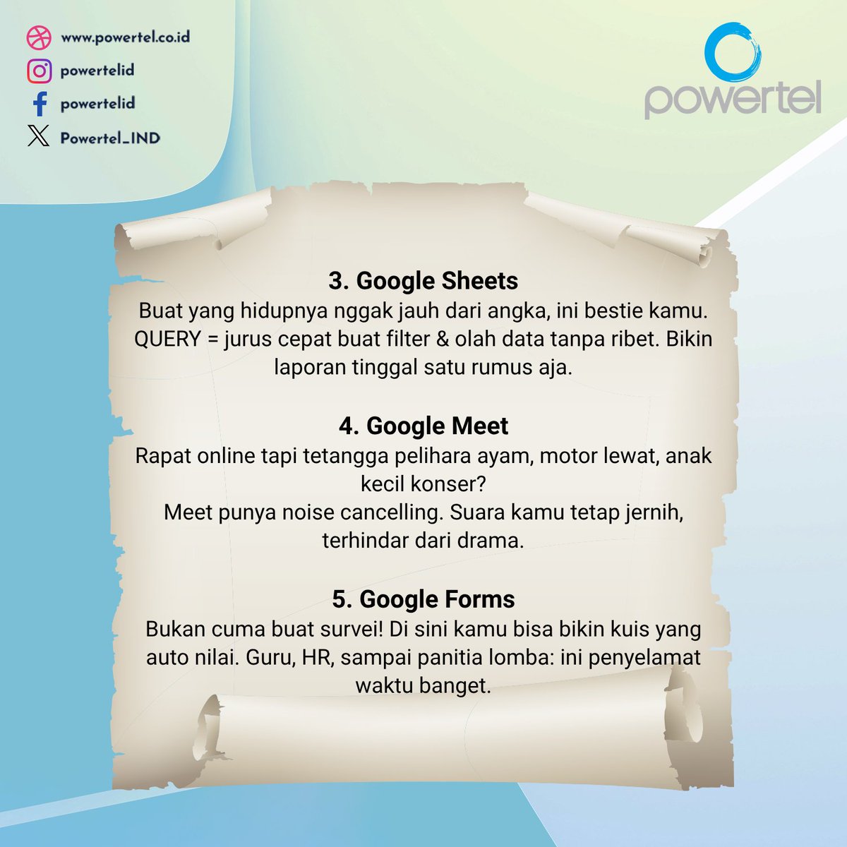 Powertel_IND's tweet image. 7 Fitur Google Workspace untuk Kerja Lebih Efisien

#googleworkspace #tipskerja #kerjacepat #kerjaefektif #trikgoogle #googletips #worksmart #kantorcanggih #digitaltools #kerjapintar #tutorialgoogle #powertelid