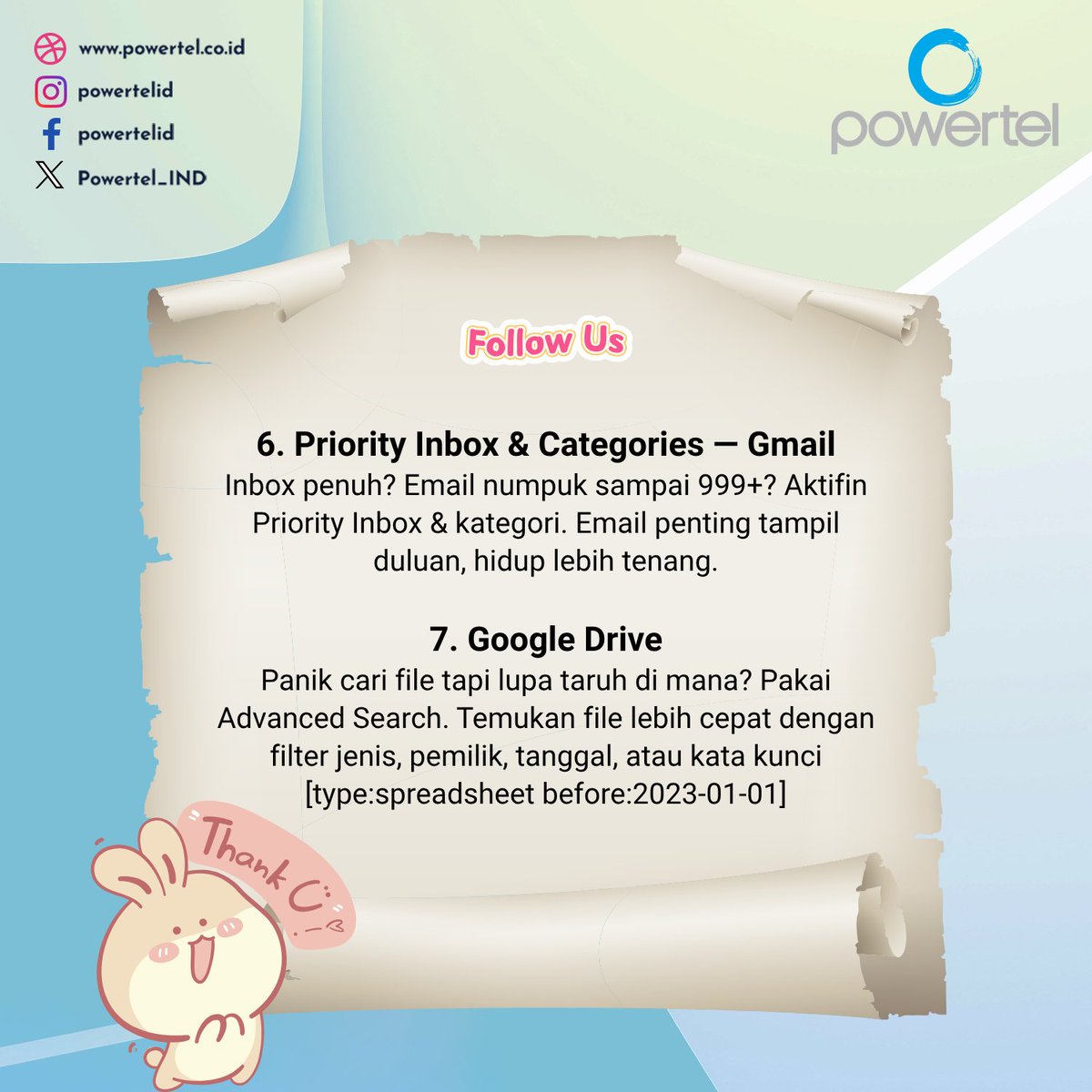 Powertel_IND's tweet image. 7 Fitur Google Workspace untuk Kerja Lebih Efisien

#googleworkspace #tipskerja #kerjacepat #kerjaefektif #trikgoogle #googletips #worksmart #kantorcanggih #digitaltools #kerjapintar #tutorialgoogle #powertelid