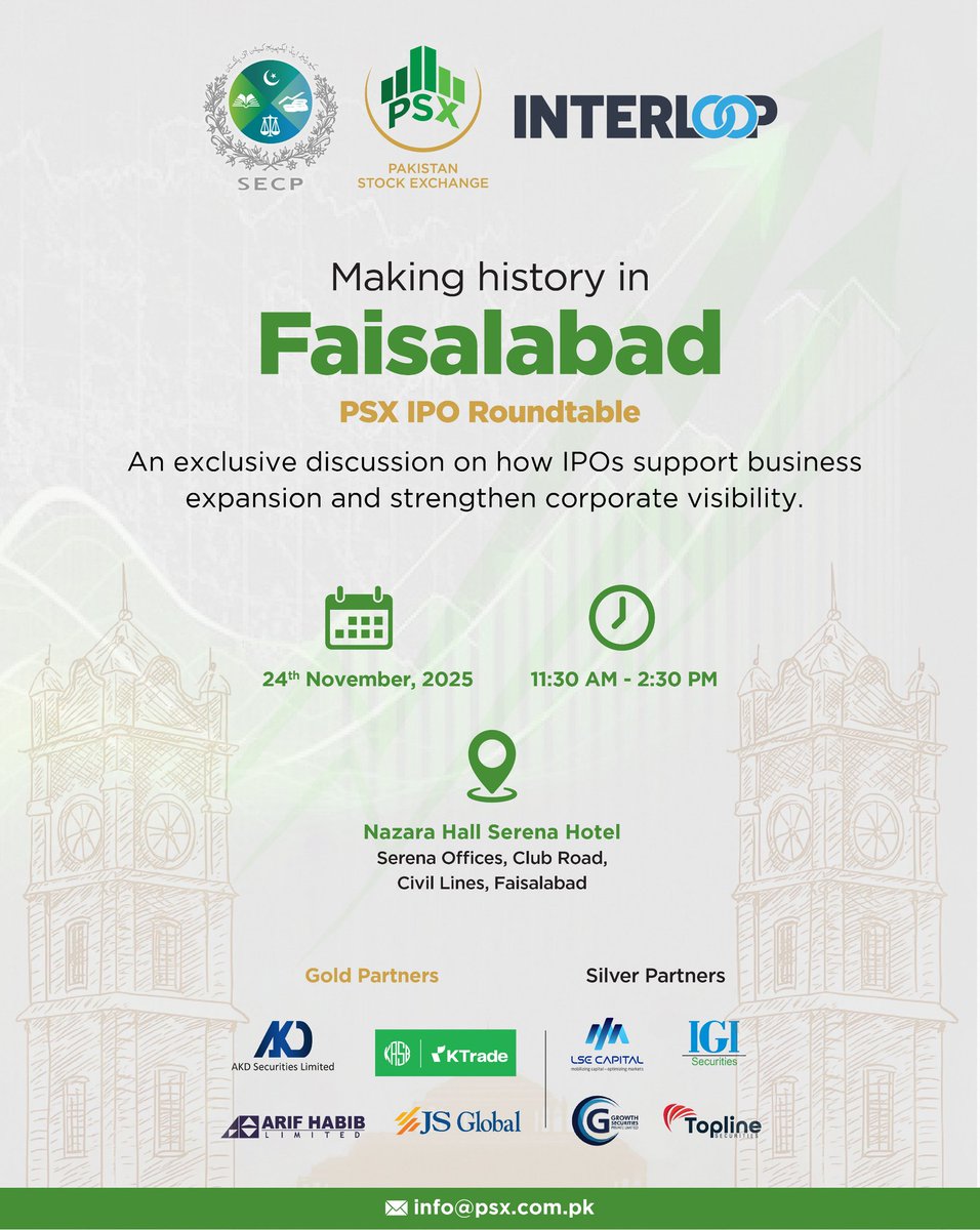 pakstockexgltd's tweet image. PSX, @SECPakistan &amp;amp; @InterloopLtd bring together industry leaders in Faisalabad for an insightful IPO Roundtable—discussing how public listings drive business growth, expansion, and stronger corporate visibility.

#PSX #SECP #Interloop #IPO #IPORoundtable #Faisalabad
