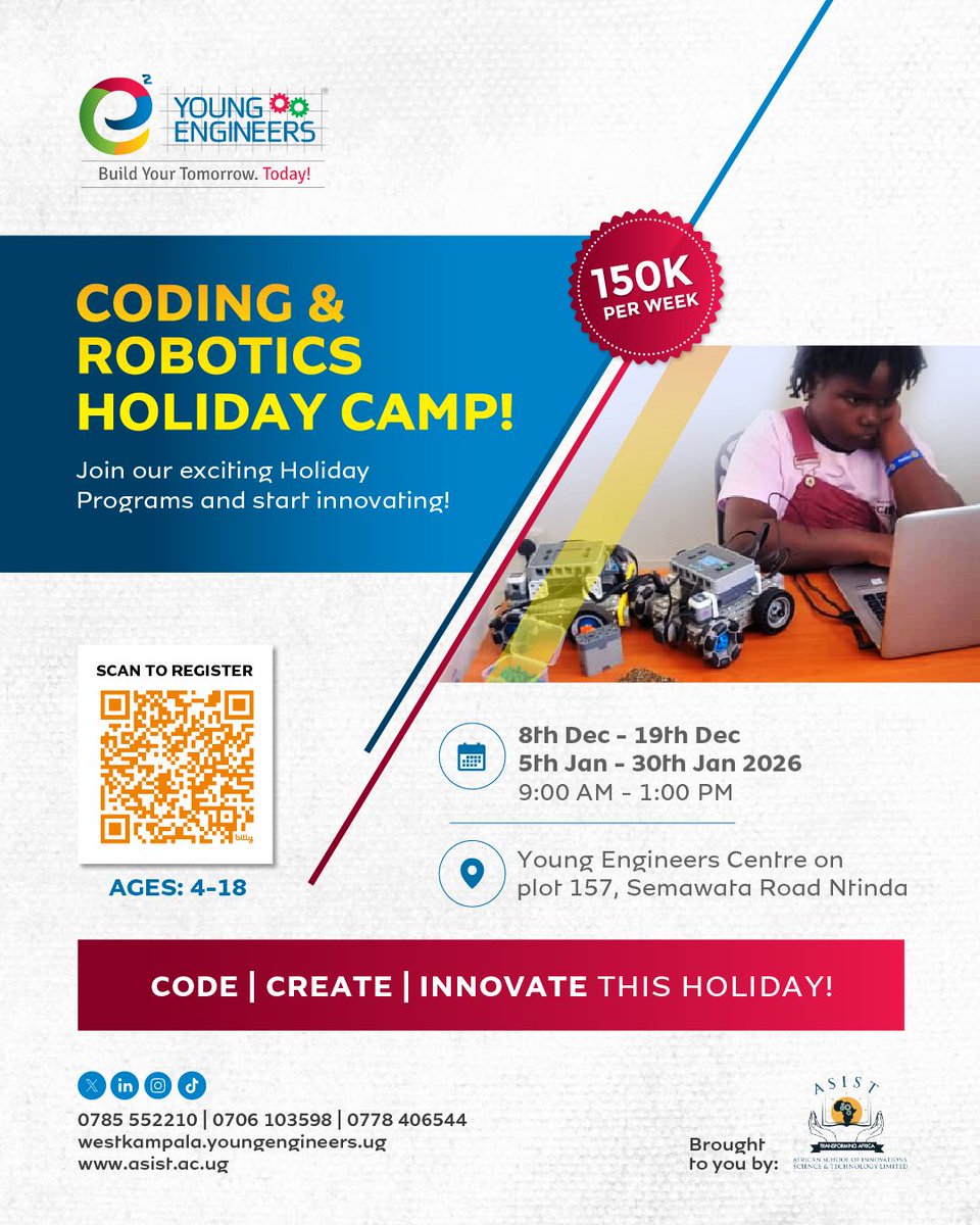 OctBinEvadiusT's tweet image. This December, Give Your Child the Gift of Skills That Shape the Future!

Our Coding &amp;amp; Robotics Holiday Camp kicks off on 8th December. Spaces fill up fast; enroll your child today and let them discover what they can create when curiosity meets hands-on learning. 🚀

#STEMCamp