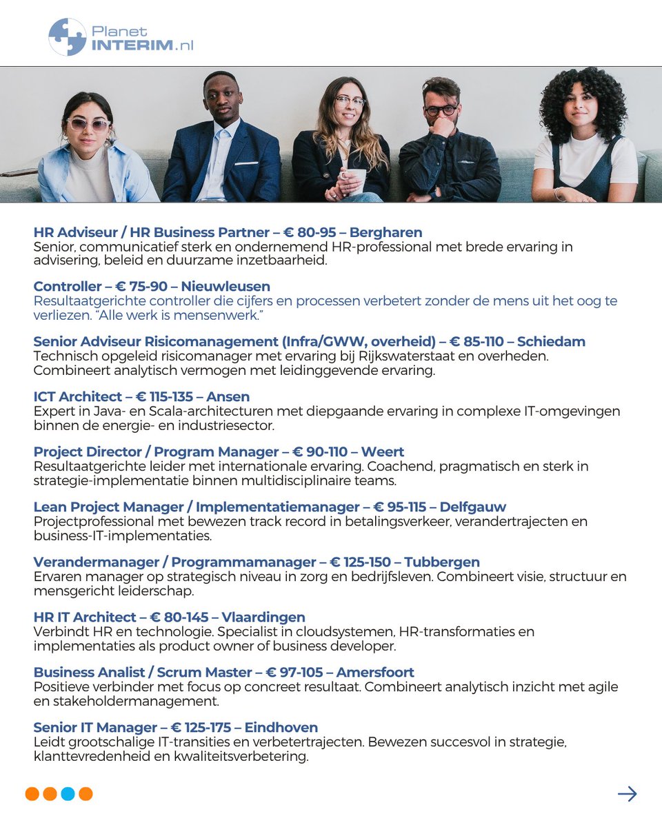 planetinterim's tweet image. Direct in contact met beschikbare top interim professionals! 🎯
Ontdek interim managers binnen o.a. Finance, IT, HR, Inkoop en Management die nú beschikbaar zijn. Bekijk de selectie of bezoek planetinterim.nl

#interim #freelance #interimmanager #inhuur #zzp