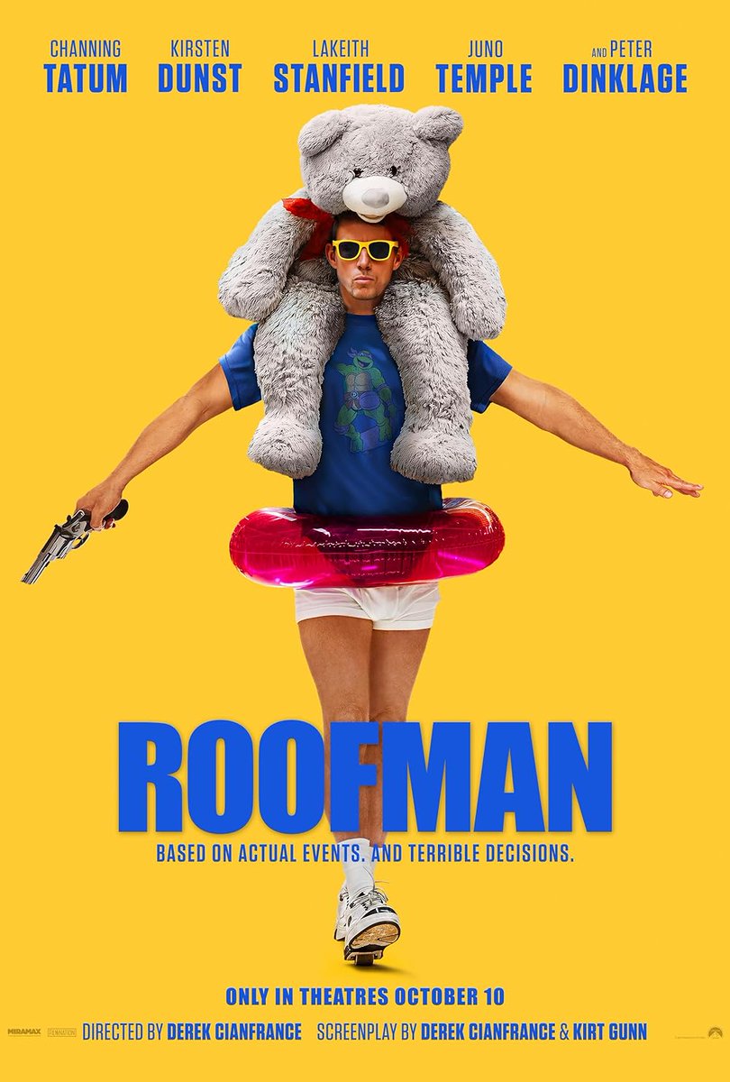 Roofman: Interesting film about a super intelligent but flawed thief who hides out in a Toys R Us. Channing Tatum and Kirsten Dunst are great on screen, and yes it's a charming film but man Tatum's character was a walking warning of how not to be a grown man. A wild  true story!