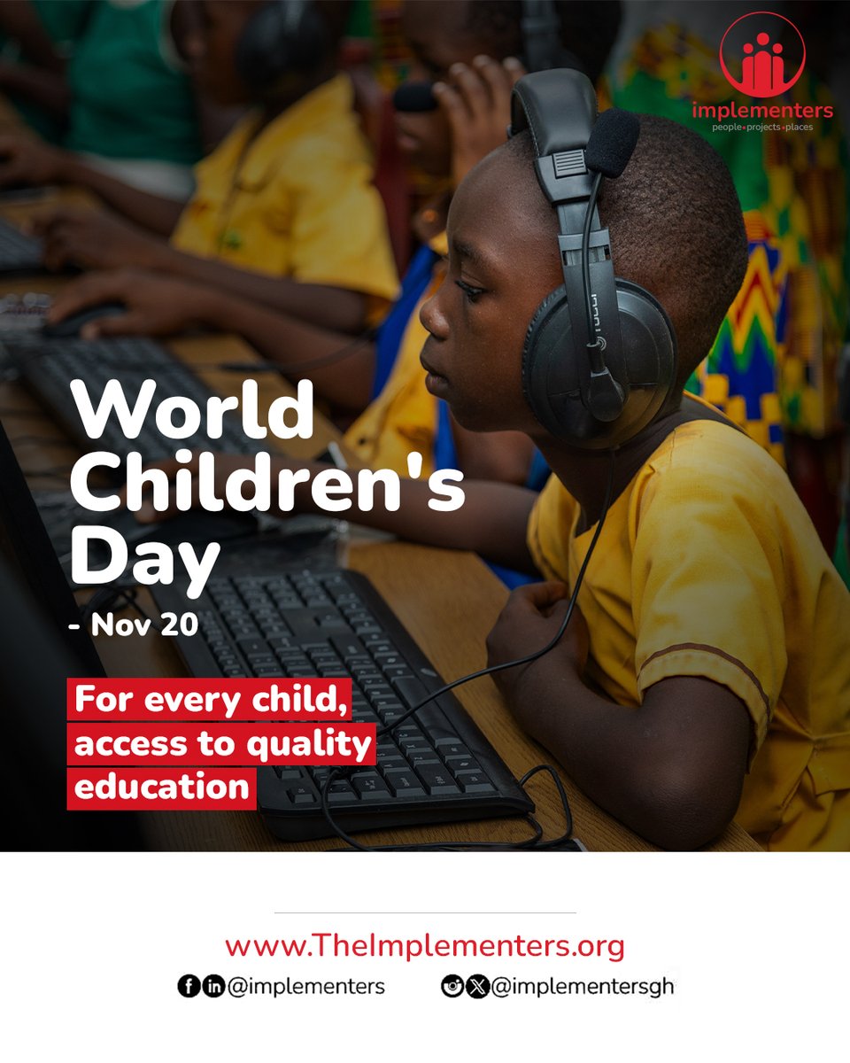 implementersgh's tweet image. On this #WorldChildrensDay we are reminded that learning in the 21st century must go beyond the classroom. 
Children need technology-enabled tools and opportunities that allow them to compete and thrive in a fast-changing world.

For Every Child: Access to Quality Education 💙✨
