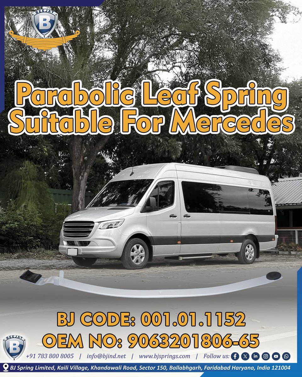 bjspringsind's tweet image. Need a durable Mercedes Parabolic Leaf Spring? We have the OEM match!

✅ BJ CODE: 001.01.1152 ✅ OEM NO: 9063201806-65

ENQUIRE NOW!

📞: +91 783 800 8005 📧: info@bjind.net 🌐: bjsprings.com
#MercedesParts #LeafSpring #ParabolicSpring #MercedesVan #OEM #Transport #B2B