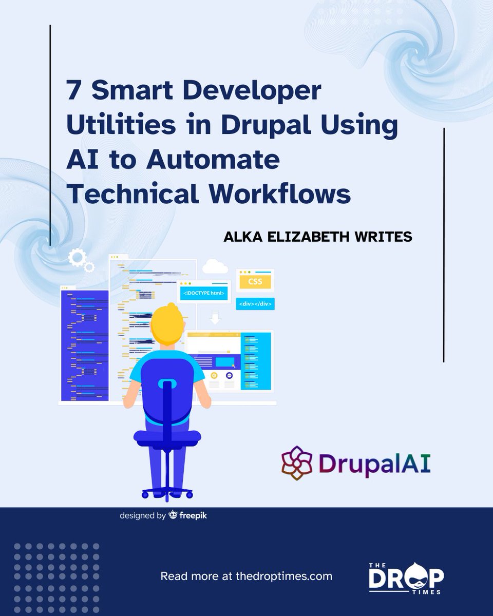 thedroptimes's tweet image. “New: 7 AI‑driven utilities for Drupal devs — from automated README generation to log‑analysis, error‑reporting and content‑migration helpers. Dive in: bit.ly/3K9CMrc 
 #Drupal #AI #DevTools”