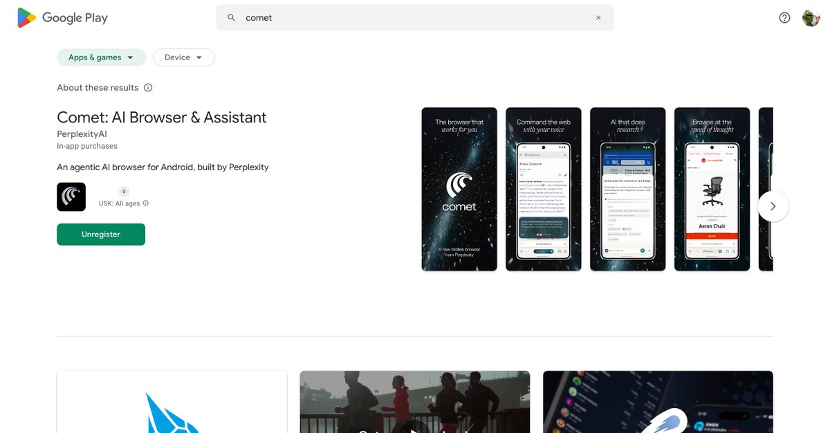 Comet android store page
