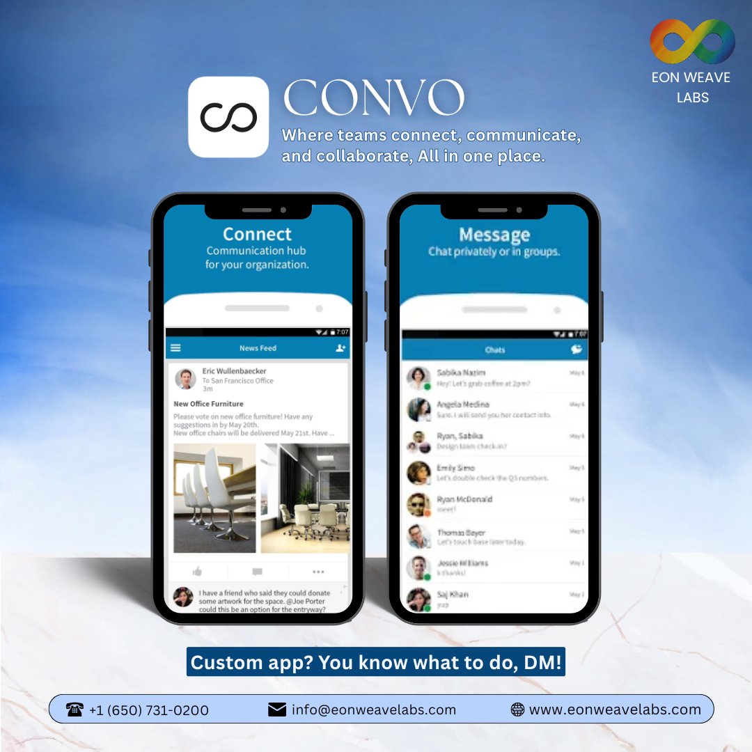 EonWeaveLabs's tweet image. This isn’t just an app, it’s our craft in action. CONVO was built from the ground up by our team.

From UI/UX to backend architecture, every screen and every feature was designed and developed in-house.

#AppDevelopment #customapplicationdevelopment #tech #UIUXDesign