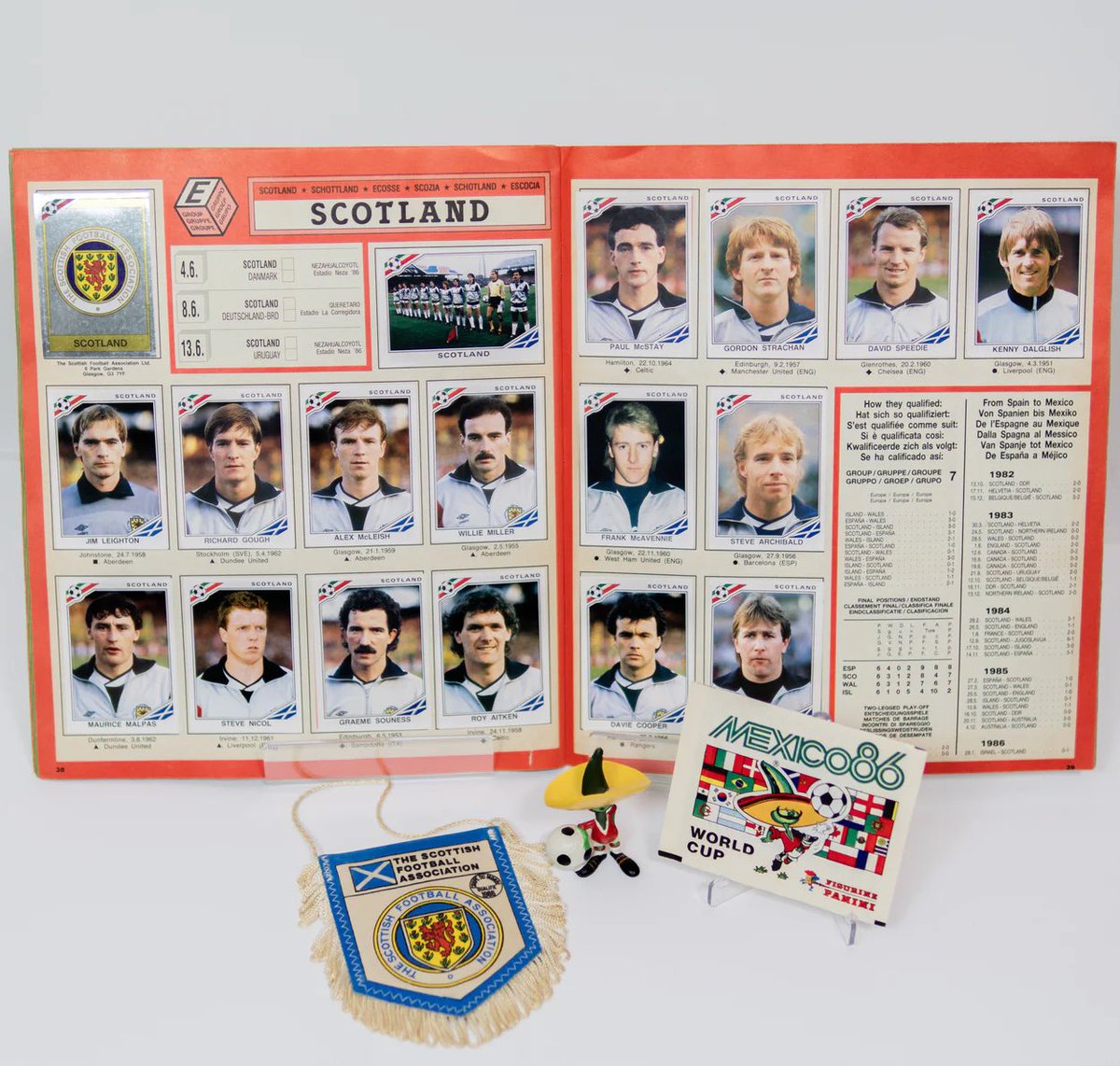 Here’s the <a href="/ScotlandNT/">Scotland National Team</a> the last time we went to Mexico for a <a href="/FIFAWorldCup/">FIFA World Cup</a> 🏆 

#Panini #Scotland #TartanArmy #WorldCup #Football #Mexico86