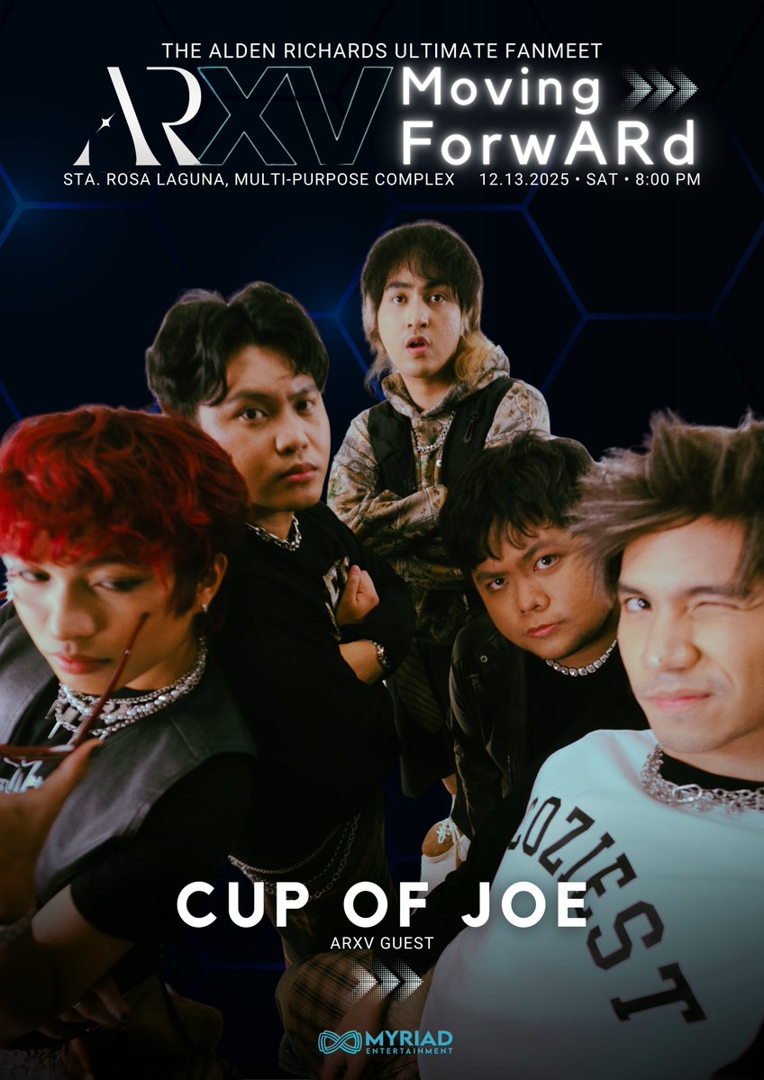 🔥 #ARXV BIG NEWS!
<a href="/cupofjoemusic/">Cup of Joe</a> is joining ARXV: Moving ForwARd - ALDEN RICHARDS ULTIMATE FANMEET as our SPECIAL GUESTS!

Get ready for live performances that will take this celebration to a whole new level. 🎶

Reserve your seats here:
arxv.helixpay.ph

<a href="/aldenrichards02/">Alden Richards</a>