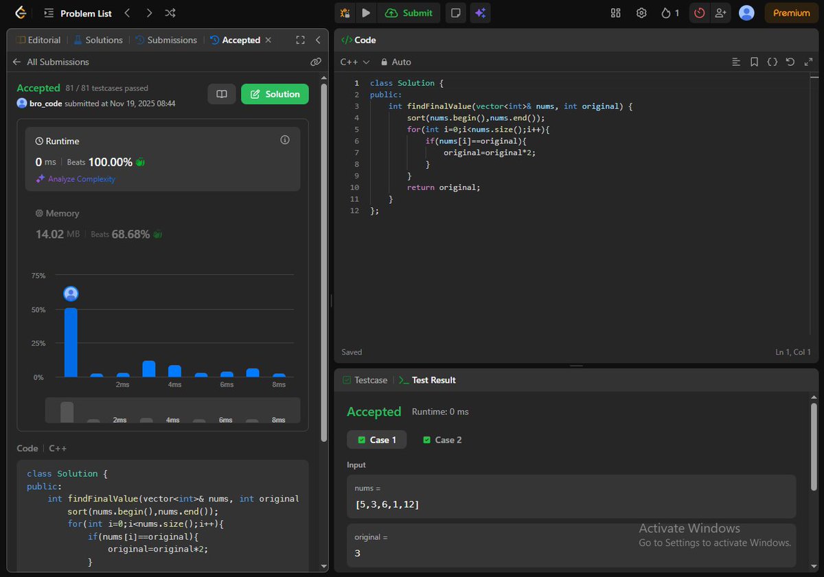 RakelaShubhang's tweet image. 📅Day-34 of #TUFWinterArc
✅Solved POTD.
2154. Keep Multiplying Found Values by Two
#100DaysOfCode #LearnCode #Coding 
@striver_79 @takeUforward_