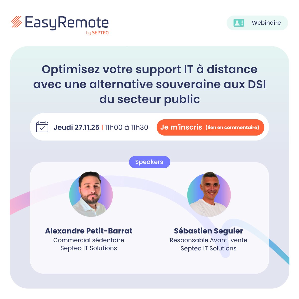 EasyRemoteFR's tweet image. 🚀 Ras-le-bol des outils de prise en main complexes ou non souverains ? 👉 Découvrez EasyRemote, l’alternative française !

📅 Webinar – 27 nov. à 11h 

🔗 Inscription : webikeo.fr/webinar/easyre…

#DSI #SupportIT #SouverainetéNumérique #Webinar