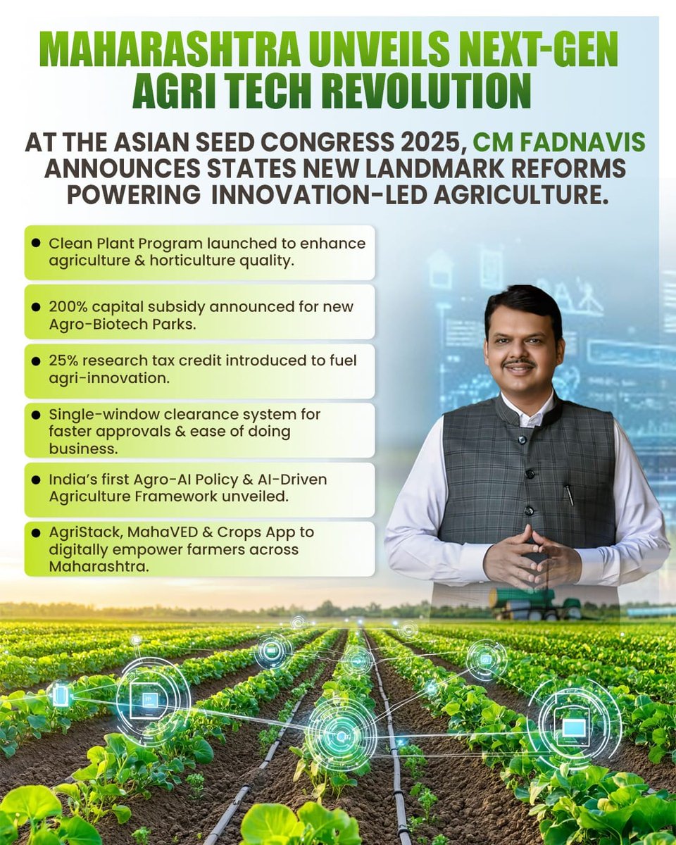 New age AI driven agriculture framework will transform productivity and profitability for farmers. Salute to CM Devendra Fadnavis ji. <a href="/Dev_Fadnavis/">Devendra Fadnavis</a>