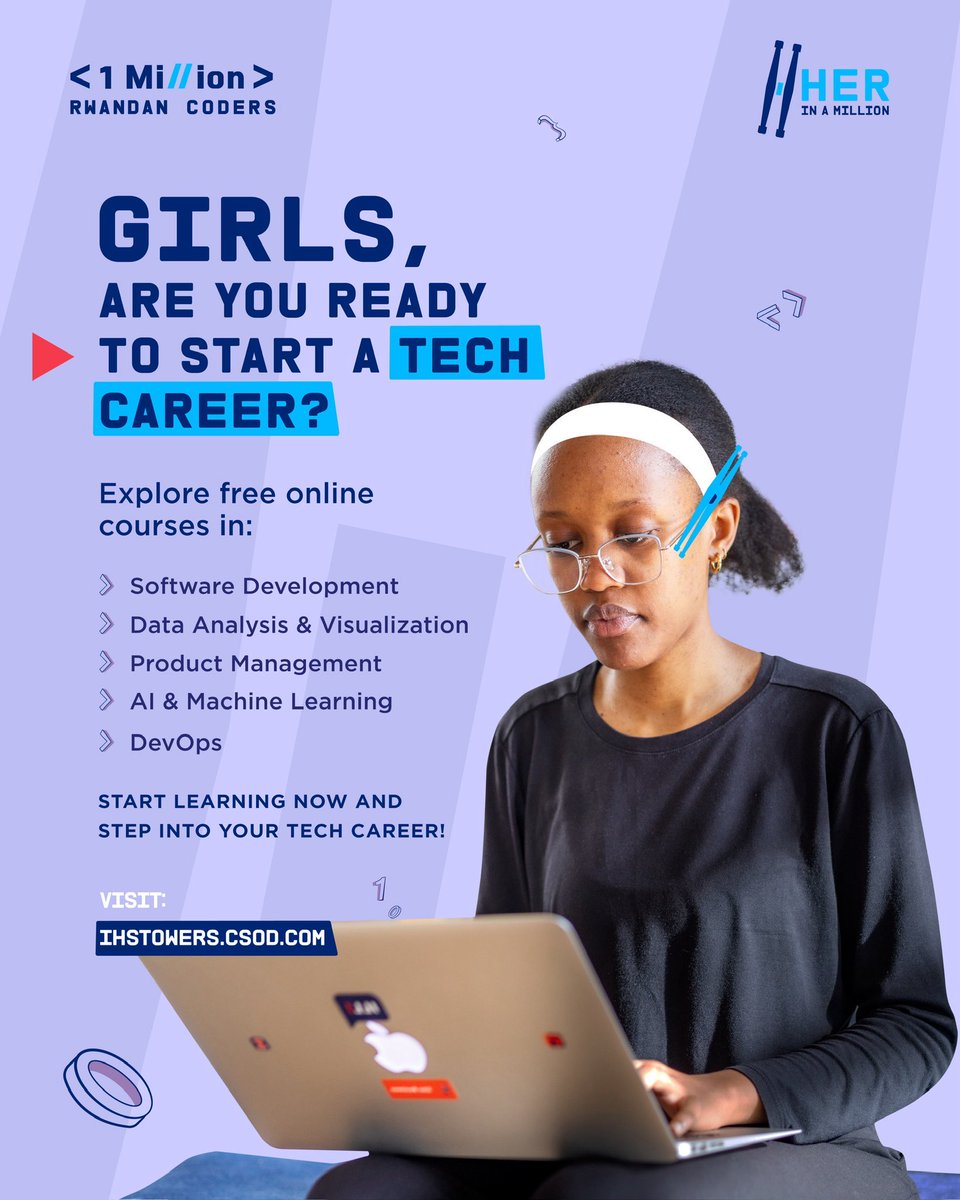 harerimana_tito's tweet image. GIRLS, ARE YOU READY TO START A TECH CAREER?

Don’t just dream about working in tech make it happen.

Sign up for free online courses in:

👉🏾Software Development
👉🏾Data Analysis &amp;amp; Visualization
👉🏾Product Management
👉🏾AI &amp;amp; Machine Learning
👉🏾DevOps

Start learning coding, data,…