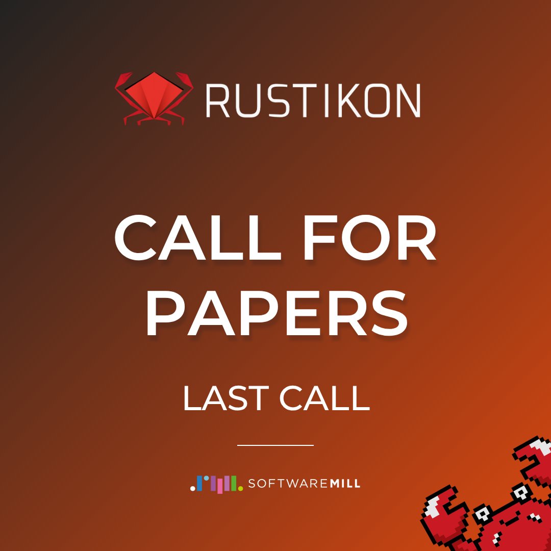 rustikonconf's tweet image. Last 4 days of Scalar Call 4 Papers! 🦀

👉 sessionize.com/rustikon-2026/

If you want to join the conference lineup, submit your talk by the end of November 24th 2025 (CET)! 

#callforpapers #rustconf #rustlang #rustikon