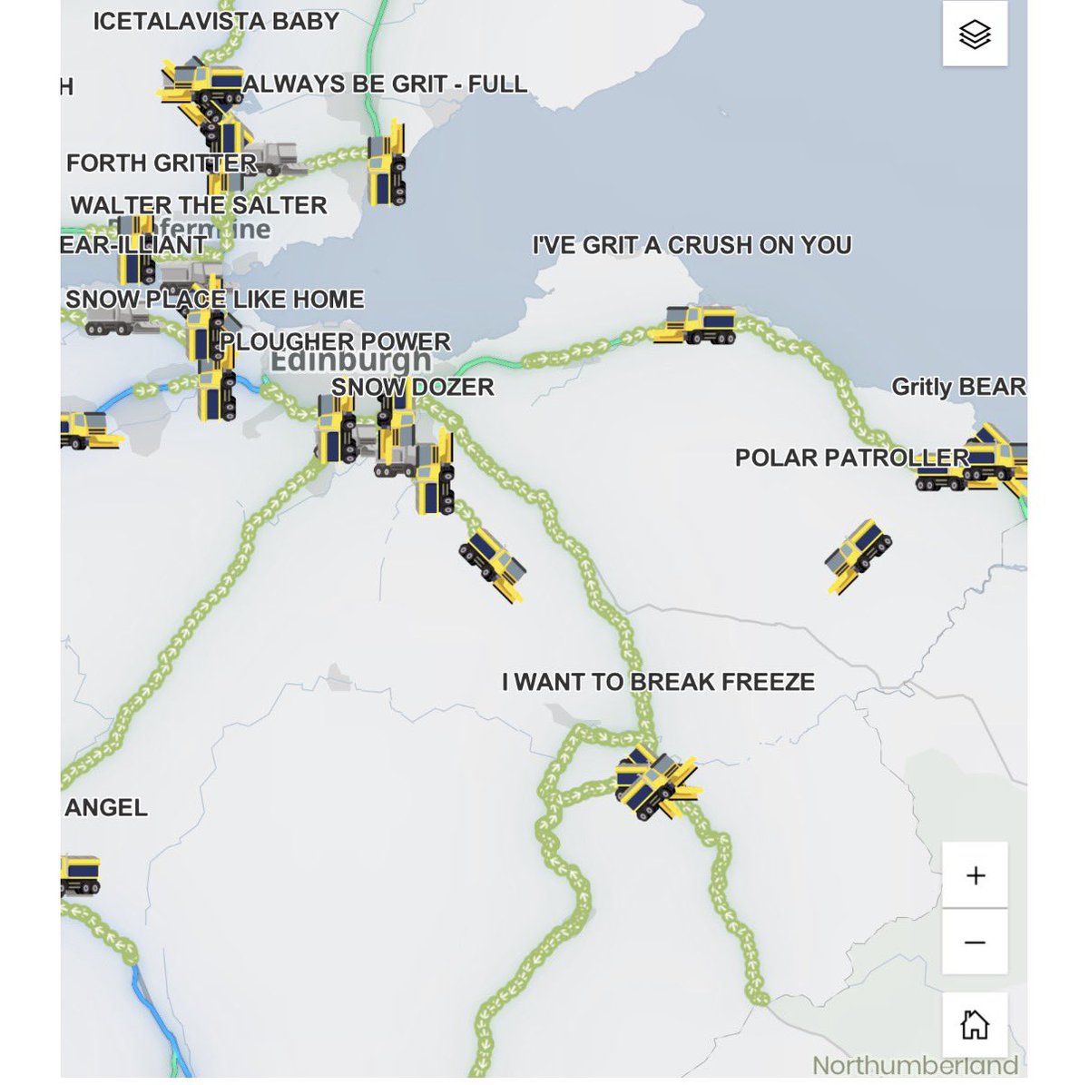 CarlowWeather's tweet image. The Scottish gritters all have names and you can monitor where they are and the track they have gritted on the website traffic.gov.scot/gritter-tracker be handy to have here too.