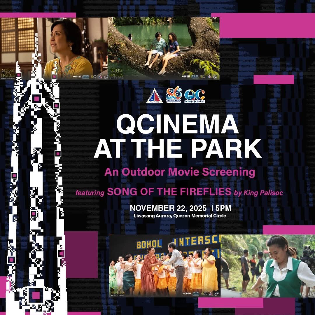 LOOK: 'Song of the Fireflies' will be screened at Quezon Memorial Circle on November 22. 

Directed by King Palisoc, the film stars Morissette Amon, Krystal Brimner, Noel Comia Jr., and Rachel Alejandro. #SongOfTheFireflies