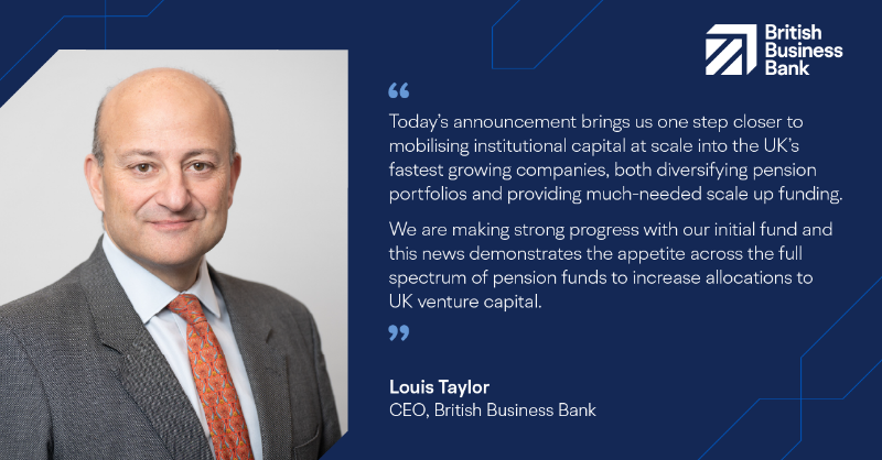 BritishBBank's tweet photo. We’re pleased to announce @AegonUK, @WeAreCushon and M&amp;G as the partners for our targeted £200m first close of the British Growth Partnership Fund I, following the completion of investment due diligence 🤝