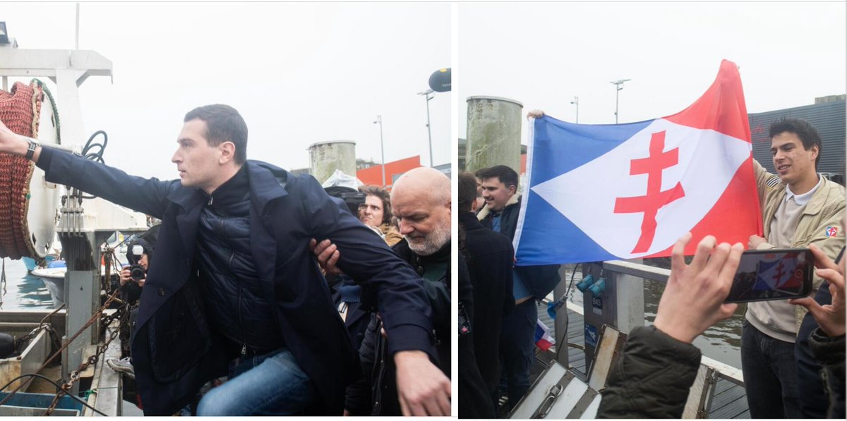 DamienGirard56's tweet image. Bonjour @J_Bardella le 23.01.24 vous étiez accueilli à Lorient par des néonazis de LaDigue qui terrorisent le territoire dont je suis élu. Est-ce parce que vous présidez un parti fondé par un nazi waffen SS que vous refusez de condamner leurs violences et soutenir leurs victimes?