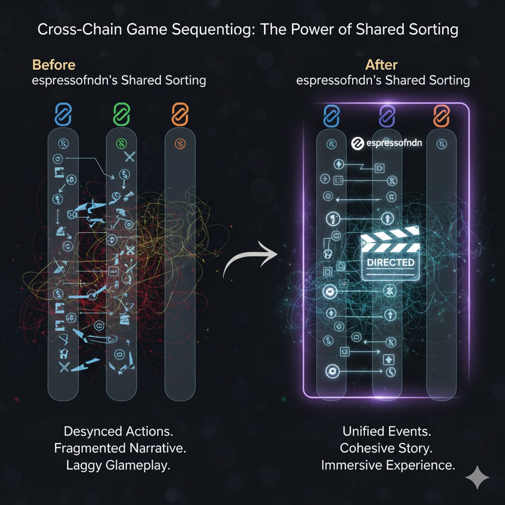 python_0z1's tweet image. 当一款跨链游戏试图同时处理多条链上的玩家动作时，延迟常常让剧情碎裂。但当团队引入 @espressoFNDN 的 Shared Sorting 后，所有链上事件像被“导演剪辑”般重新统一排序，剧情变得连贯顺滑，让玩家真正体验跨链世界的沉浸感。