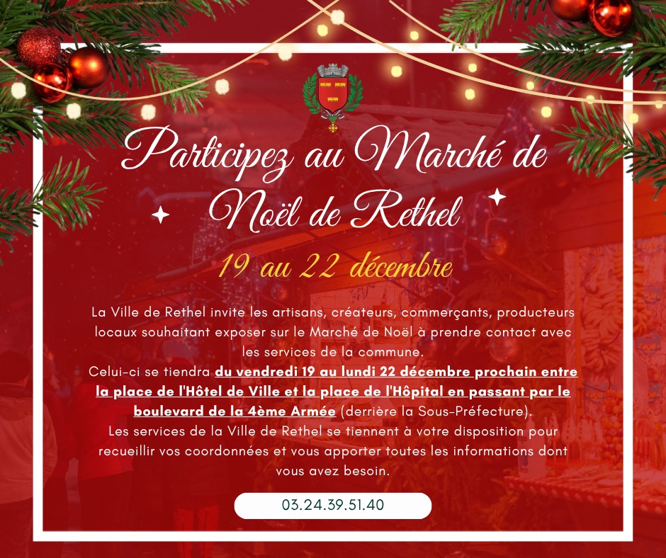 VILLEdeRETHEL's tweet image. 🎅 PARTICIPEZ AU MARCHÉ DE NOËL DE RETHEL ! 🎄✨

villederethel.fr/ma-ville/%f0%9…
.
.
#Rethel #MarchéDeNoël #Noël2025 #ArtisansLocaux #Créateurs #Commerçants #ProducteursLocaux #VilleDeRethel #FêtesDeFinDAnnée #EspritDeNoël