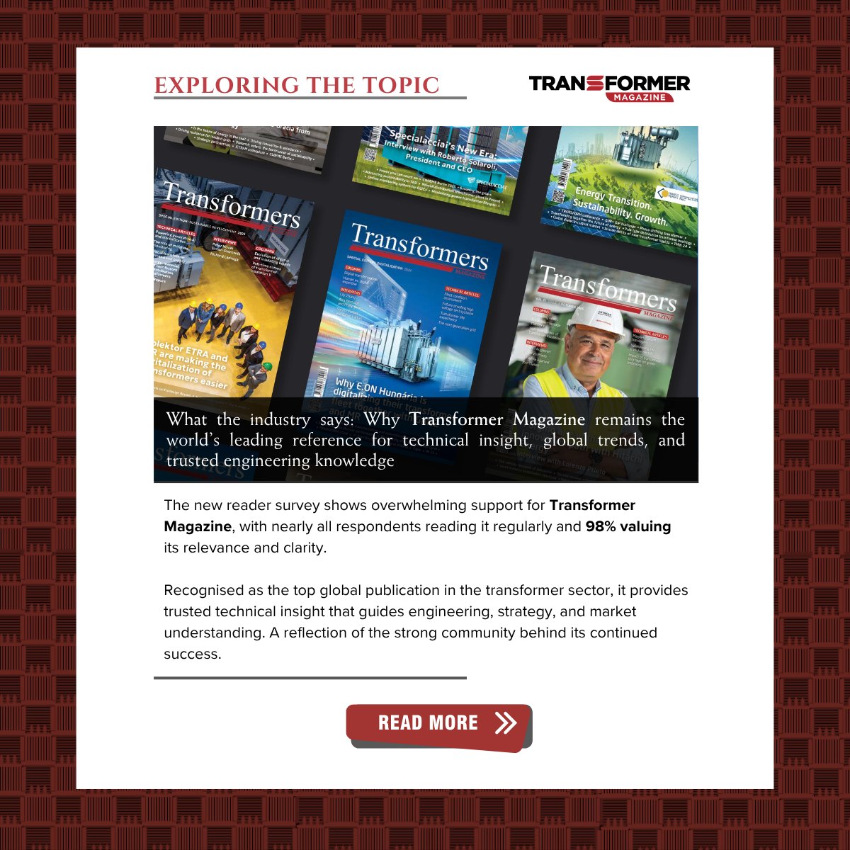 TransformersMag's tweet image. 🔍 The pulse of Transformer Magazine – what the industry really thinks

Find out more: t2m.io/w46-2025-the-p…

#transformerindustry #technicalpublishing #powerengineering #IndustryInsights #transformermagazine