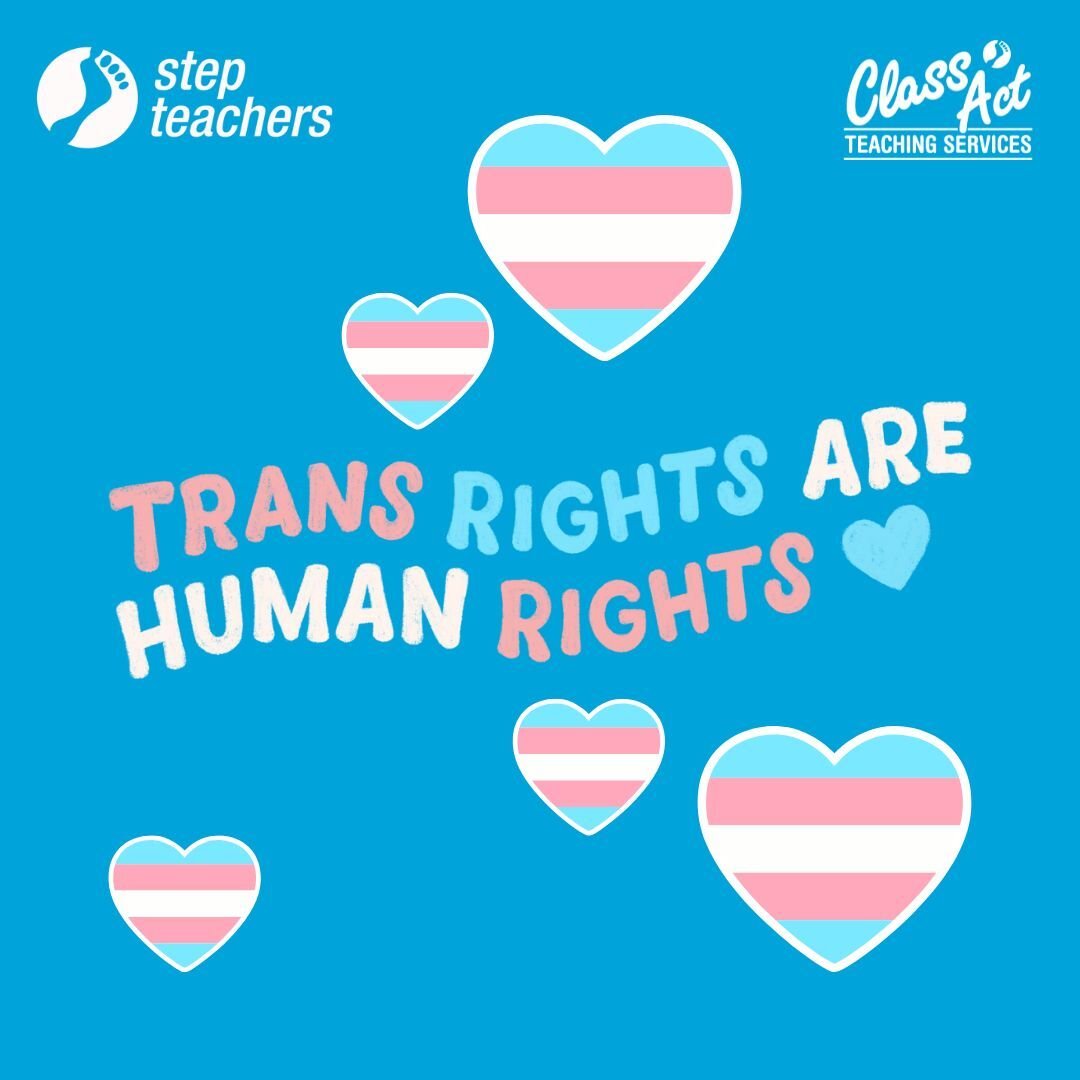 Step_Teachers's tweet image. Today is #TransAwarenessWeek—a time to celebrate, uplift, and champion our transgender community  🤗 &amp;amp; at Step Teachers, we are committed to fostering an inclusive environment 💙💖

Join us in raising awareness and supporting trans rights! 📣

#Inclusion #EducationEquality