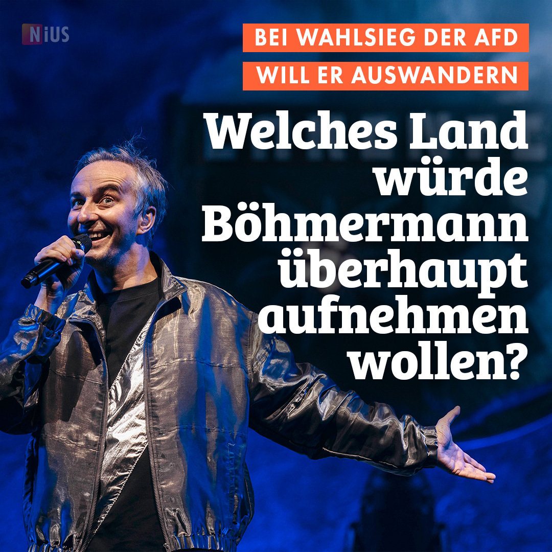 Jan Böhmermann will Deutschland verlassen, sollte die AfD bei einer Bundestagswahl den Sieg erringen. Die Frage ist allerdings: Wer würde einen zwangsfinanzierten Komiker mit Hang zu Tötungsfantasien und Hass auf Andersdenkende überhaupt aufnehmen?
nius.de/kommentar/news…