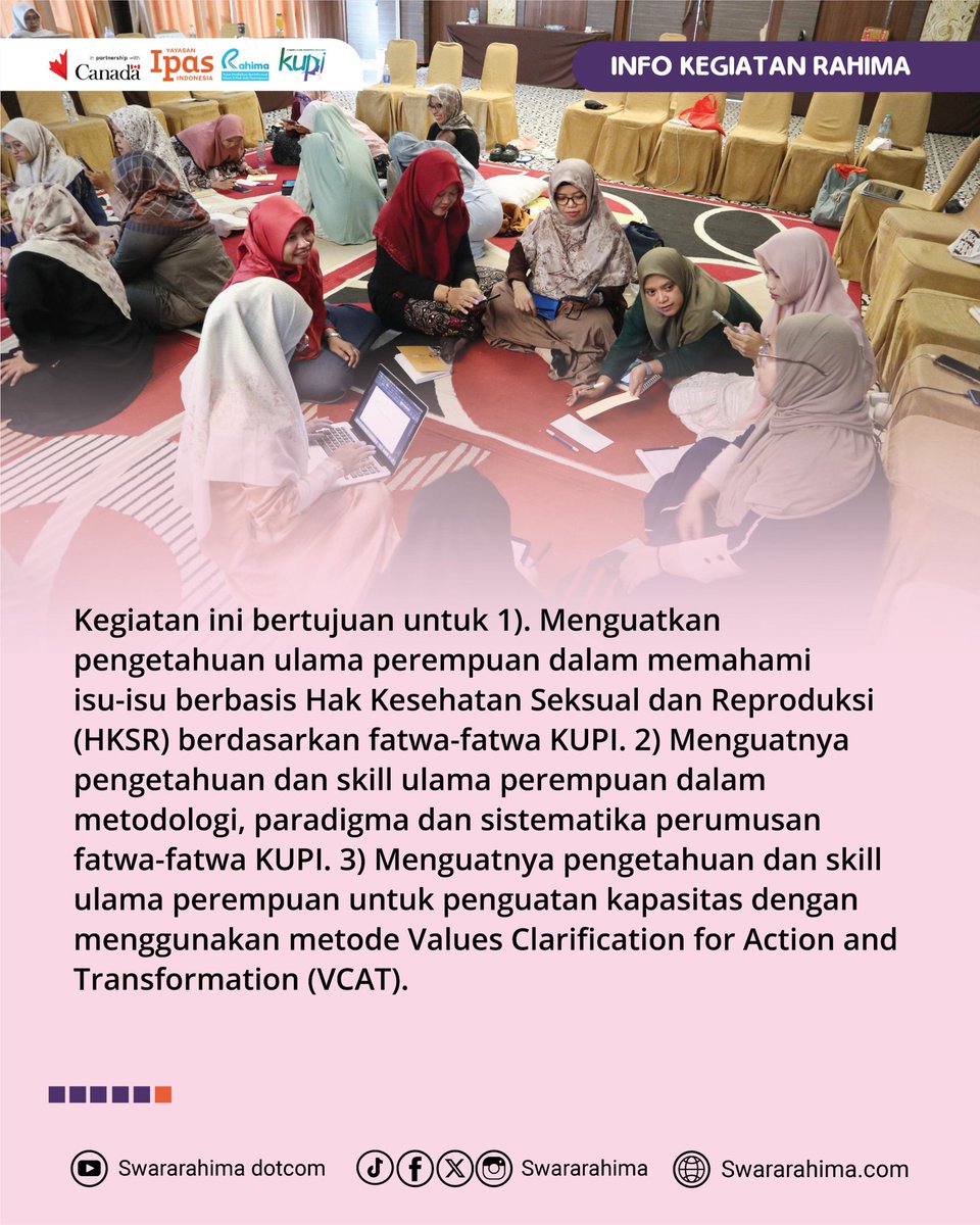 swararahima's tweet photo. Kegiatan ini menjadi ruang penting untuk memperdalam pemahaman metodologi fatwa KUPI serta menguatkan kapasitas advokasi agar nilai-nilai keadilan gender semakin terwujud dalam praktik keagamaan dan kebijakan.✨️ https://t.co/7ZghK8WenD