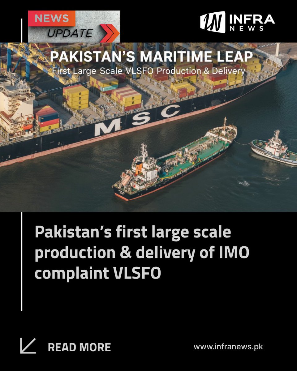infranewspk's tweet image. In a historic development, Pakistan has successfully executed the first large scale production and delivery of IMO compliant Very Low Sulphur Fuel Oil (VLSFO) from Karachi Port Trust Oil Pier...

Read Full Story Here: infranews.pk/pakistans-firs…

#infranews #Energy #Petroleum