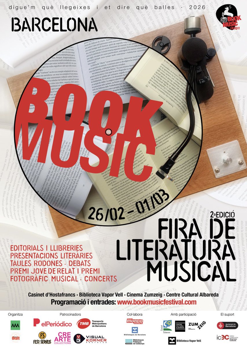 📚2n BOOK MUSIC FESTIVAL/‘26 🎶 Al web bookmusicfestival.com tot el que preparem a la Fira de Literatura Musical. 2 Premis; Jove Relat i Foto, presentacions i debats amb autors, periodistes, músics, amb 25 ESTANDS d’editorials i llibreries. Amb concerts, exposicions i més! 📷📝