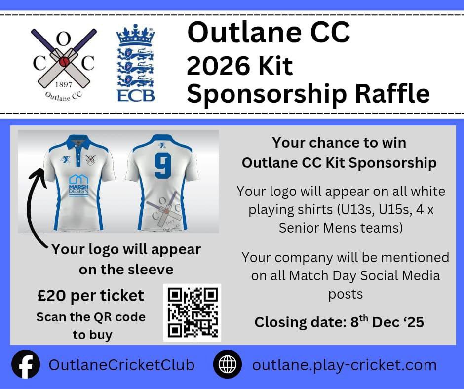 Don’t forget our sponsorship raffle. Not many tickets sold so your chances of winning are increased! Only £20 a ticket!!!

outlane-cricket-club.sumupstore.com/product/2026-s…